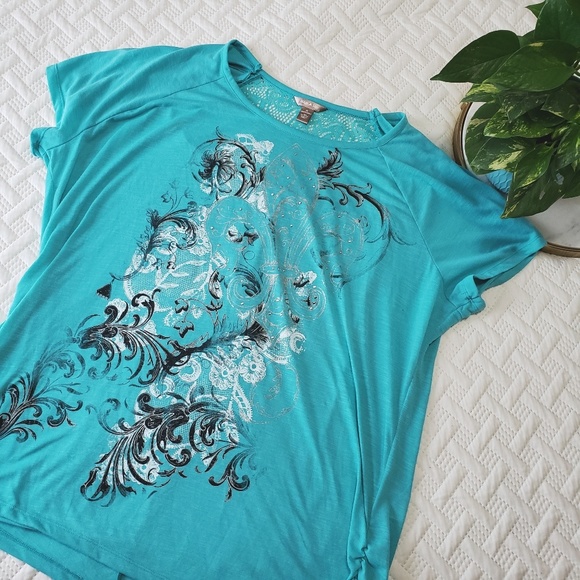 White Stag Tops - Teal Patterned Tee